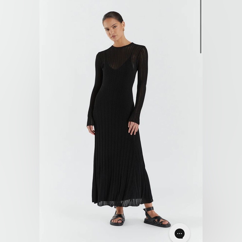 DISSH. ESTELLA BLACK KNIT MIDI DRESS, XS